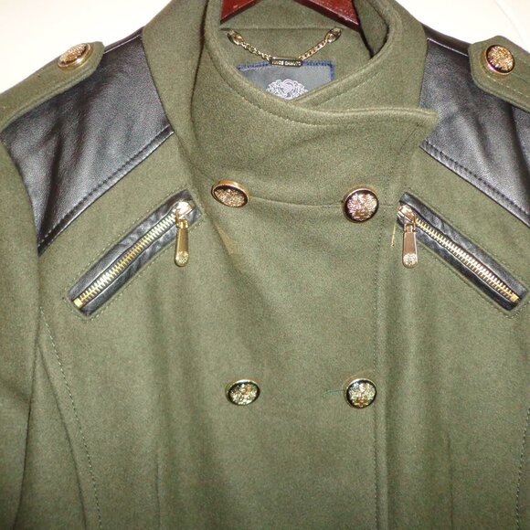 NWOT VINCE COMUTO Military-Style Wool Pea Coat W's L Army Green Gold Buttons - Picture 6 of 16